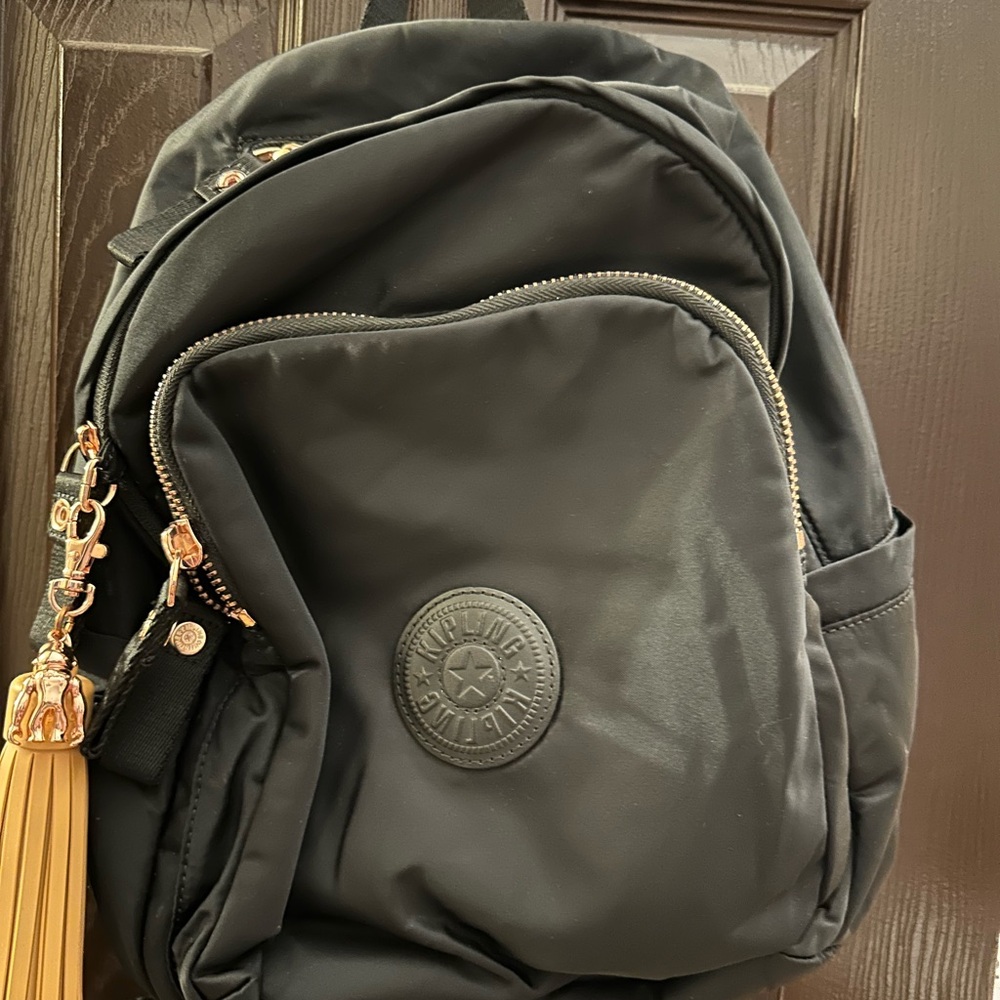 Kipling Black Mini Backpack purse with Gold Accents